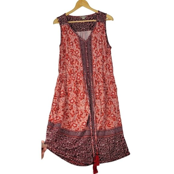 Lucky Brand Women's Viscose Patterned Adjustable Waist Boho Red Dress Size 1X - Picture 2 of 14